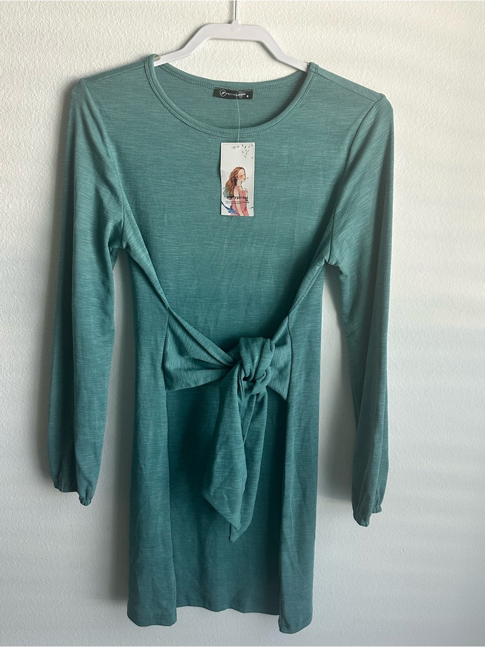 Knot-Front Long Sleeve Dress in Teal